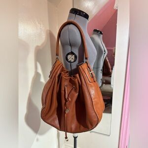 kate spade Cognac Pebbled Leather Hobo with Drawstring